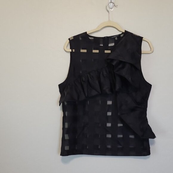 CQ by CQ Windowpane Ruffled Asymmetrical Black Zipper in Back Size M - Picture 8 of 14